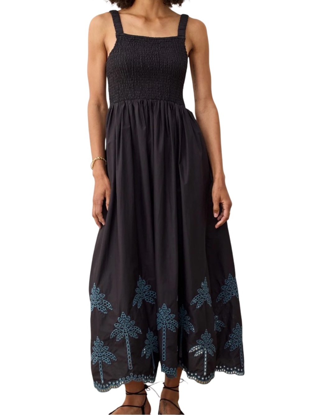 Marine Layer NWT Selene Eyelet Maxi Dress Black/Mediterranean Size S